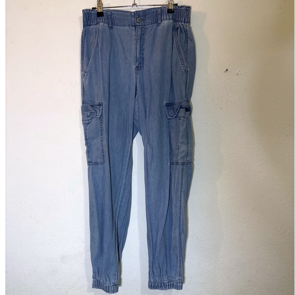 American Eagle Cargo Jogger Pants 8 Blue Gorpcore High Rise Chambray